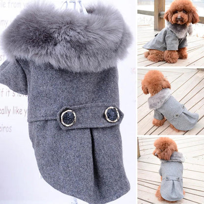 Winter Dog Clothes Pet Cat fur collar Jacket Coat Sweater Warm Padded Puppy Apparel for Small Medium Dogs Pets - Paws &amp; Purrfections