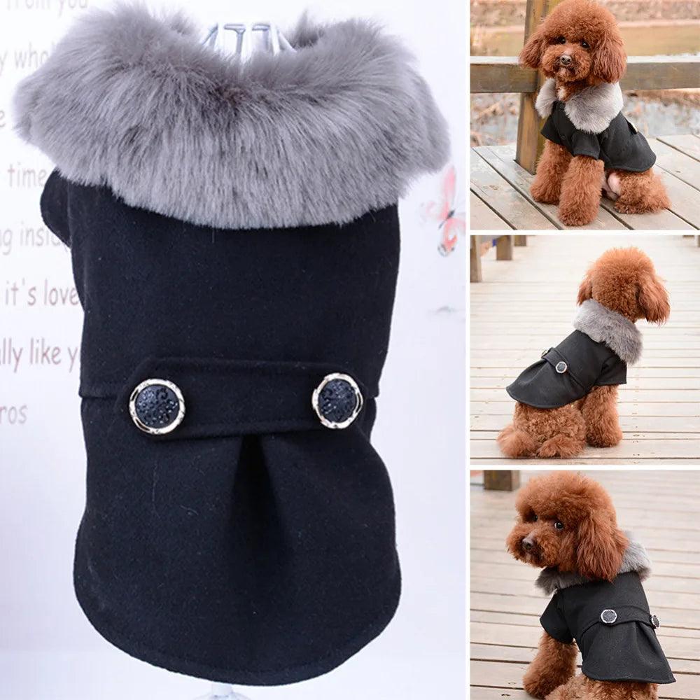 Winter Dog Clothes Pet Cat fur collar Jacket Coat Sweater Warm Padded Puppy Apparel for Small Medium Dogs Pets - Paws &amp; Purrfections